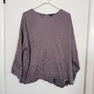 Eileen Fisher Women's 100% Silk Tunic Top Blouse Size L Mauve Purple Tie Neck